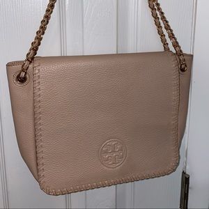 Tory Burch tan leather medium handbag, gold chain